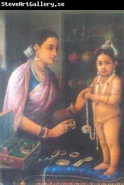 Raja Ravi Varma Yashoda decorating Krishna